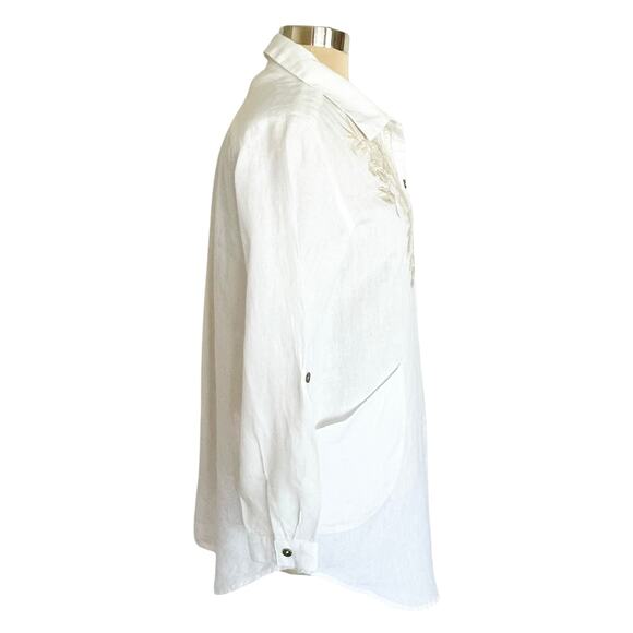 Kyla Seo White Linen Tunic Floral Embroidery 3/4 Button Oversized SMALL - Picture 3 of 9